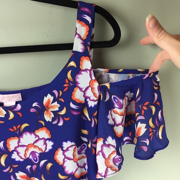 St Tropez West Floral Cold Shoulder Blouse Large - Picture 6 of 9